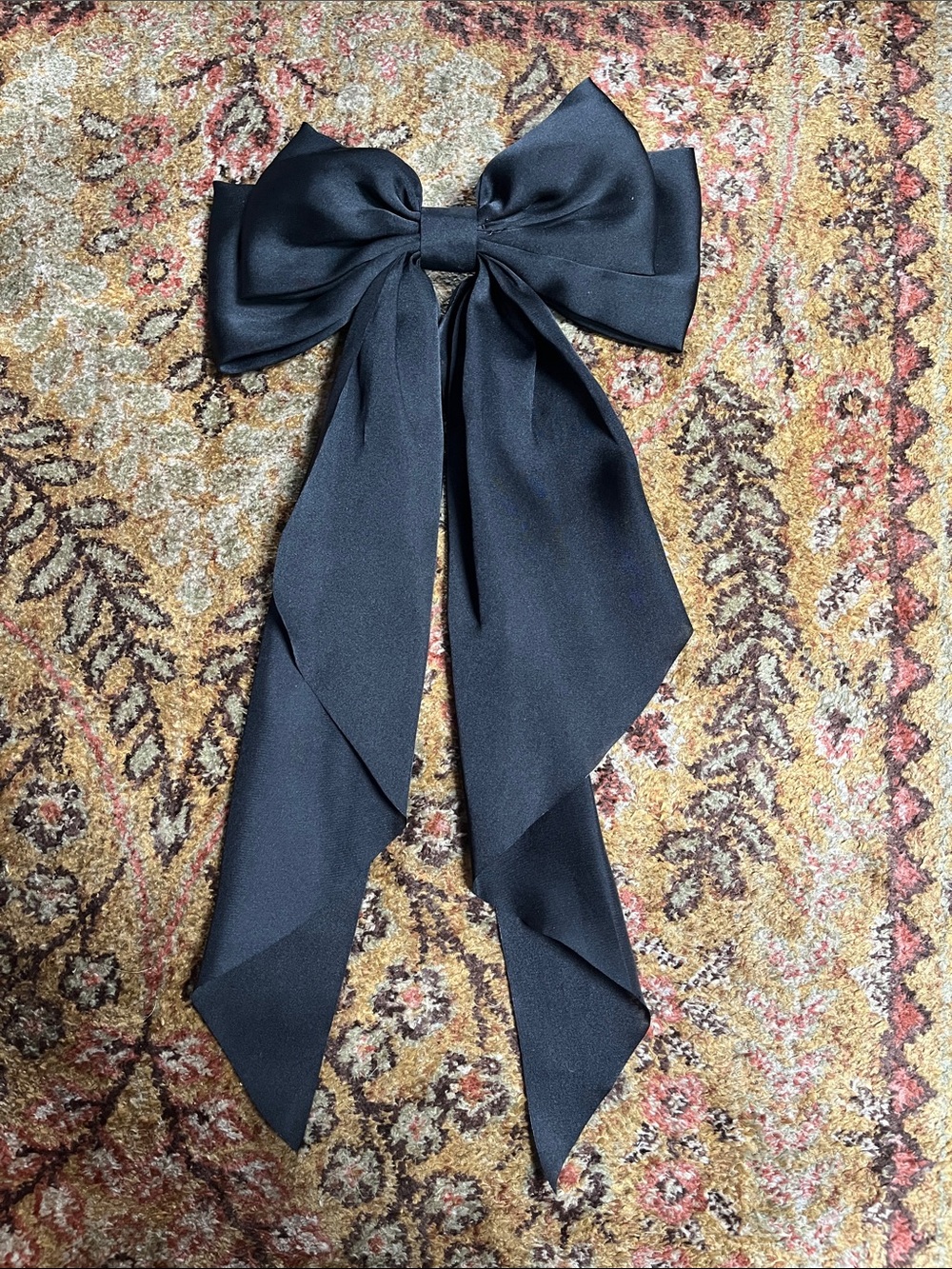 Goth Long black satin hair bow clip